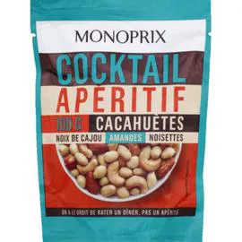 MONOPRIX Cocktail apéritif, cacahuètes, noix de cajou, amandes & noisettes 100g