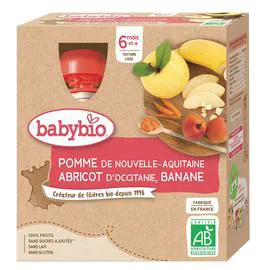 BABYBIO Gourde bébé Bio 6 mois Abricot/banane/pomme 4x90g