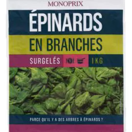 MONOPRIX Epinards en branches, surgelés l'unité
