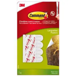 COMMAND Languettes adhésives poster petit modèle blanc x12