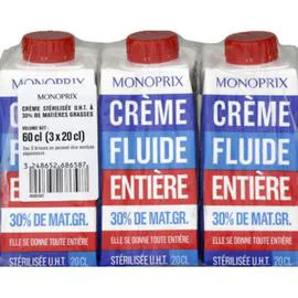 MONOPRIX Crème fluide entière 30% MG 600ml