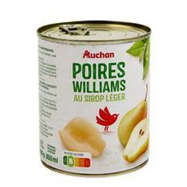 AUCHAN Poires williams au sirop léger 820g