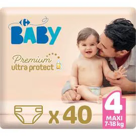 CARREFOUR BABY Couches bébé taille 4 maxi : 7-18 kg premium ultra protect x40