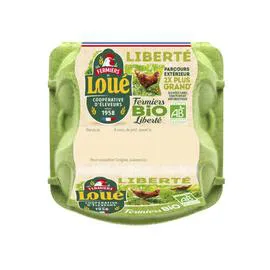 FERMIERS DE LOUÉ Oeufs fermiers de poules élevées en liberté, gros, bio x4