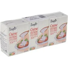 CARREFOUR SIMPL Crème entière fluide 30% MG 3x20cl
