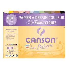 CANSON Papier à dessin couleur mi-teintes pastels, 24x32cm, 12 feuilles, 160gr/m² l'unité