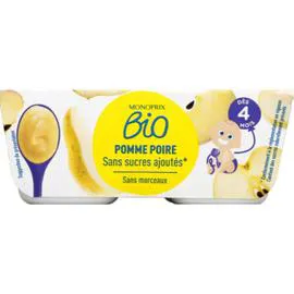 MONOPRIX BIO Compote pommes poires sans sucres ajoutés bio, dès 4 mois 400g