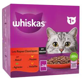 WHISKAS Pâtée pour chat adulte,Les Repas Classiques en sauce 24x85g