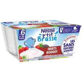 NESTLÉ, P'TIT BRASSÉ Dessert pour bébé dès 6 mois, brassé fruits rouges 4x100g