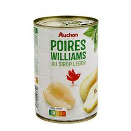 AUCHAN Poires williams au sirop léger 410g