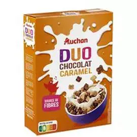 AUCHAN Céréales duo caramel et chocolat 375g