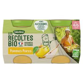 BLÉDINA, LES RECOLTES BIO Compote bébé bio Pomme poire - dès 4-6 mois 2x130g