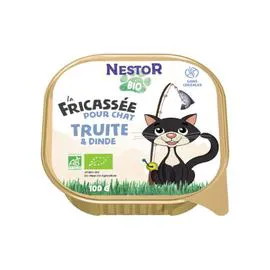 NESTOR BIO Pâtée pour chat fricassées truite et dinde Bio 100g