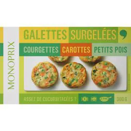 MONOPRIX Galettes de courgettes, carottes et petits pois, surgelées 300g