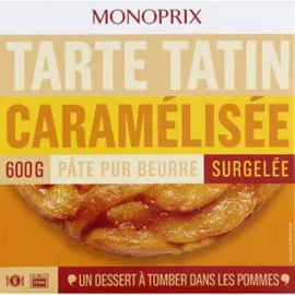 MONOPRIX Tarte Tatin caramélisée pâte pur beurre, déjà cuite surgelée 600g