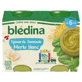 BLÉDINA Petit pot bébé dès 6 mois épinards semoule merlu 2x200g