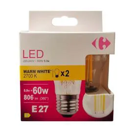 CARREFOUR Ampoule LED Fil sphérique - 60W - E27 x2