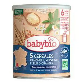 BABYBIO Céréales bio en poudre verveine fleur d'oranger et camomille dès 6 mois 220g