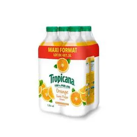 TROPICANA Pur jus d'orange sans pulpe 4x1,5l
