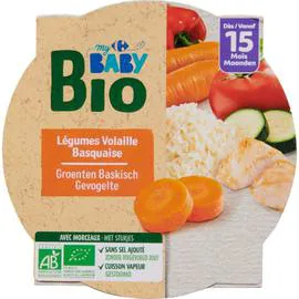 CARREFOUR BABY BIO Plat bébé bio légumes volaille 15 mois 250g