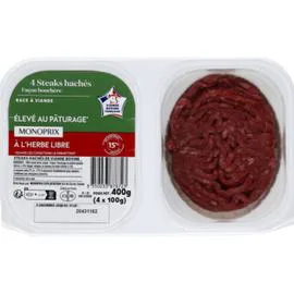 MONOPRIX Steak haché de boeuf façon bouchère 15% mat. 400g