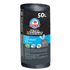 EXPERT Sac poubelle à lien coulissant, Ultra Résistant 50L x15