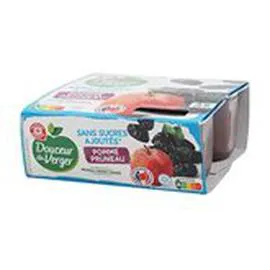 MARQUE REPÈRE, DOUCEUR DU VERGER Dessert fruitier pomme pruneaux s/sucre 4x100g