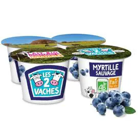 LES 2 VACHES Yaourt aux fruits bio myrtille 4x115g