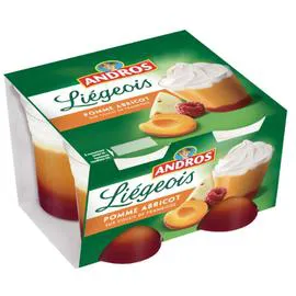 ANDROS Dessert fruitier liégeois pomme abricot framboise 4x100g
