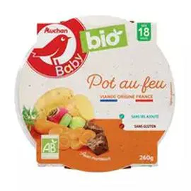 AUCHAN BABY BIO Assiette pot au feu sans sel ajouté sans gluten dès 18 mois 260g