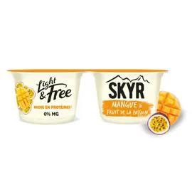 DANONE, LIGHT & FREE Yaourt skyr lit mangue passion allégé 0% MG 2x145g