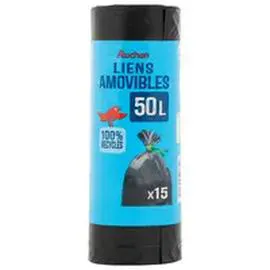 AUCHAN Sacs poubelle à liens amovibles 50L x15