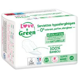 LOVE & GREEN Serviettes hygiéniques anti-irritation, super x12