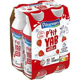 PÂTURAGES P'tit Yab - Yaourt à boire saveur fraise 4x180g
