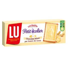 LU, PETIT ÉCOLIER Biscuits petit beurre nappés au chocolat blanc Petit Ecolier 150g