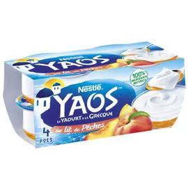 NESTLÉ, YAOS Yaourt à la grecque Nature lit de pêches 4x125g