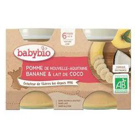 BABYBIO Compote bébé - 6 mois Pomme Banane Lait de Coco 2x130g