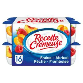 DANONE Yaourt aux fruits fraise abricot pêche framboise recette crémeuse 16x125g