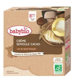 BABYBIO Desserts bébé dès 8 mois, semoule cacao 4x85g