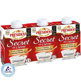 PRÉSIDENT Crème Semi-épaisse Légère Longue Conservation 25% Mat.Gr. 3x20cl