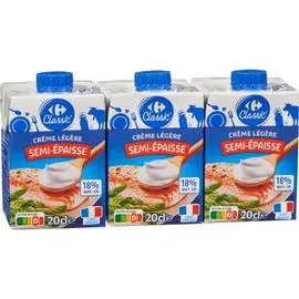 CARREFOUR CLASSIC' Crème légère semi-épaisse 18% MG 3x20cl