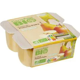 CARREFOUR BIO Compote pomme poire sans sucres ajoutés Bio 4x100g