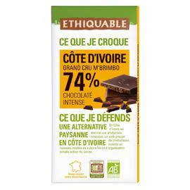 ÉTHIQUABLE Chocolat noir 74% cacao chocolaté intense Côte d'Ivoire Bio 100g