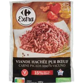 CARREFOUR EXTRA Viande hachée pur boeuf 15% MG 400g