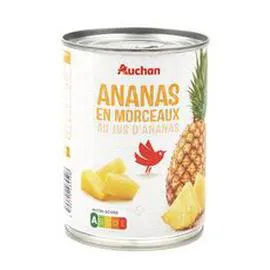 AUCHAN Ananas en morceaux au jus 340g