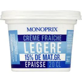 MONOPRIX Crème fraîche légère épaisse 15% MG 200ml