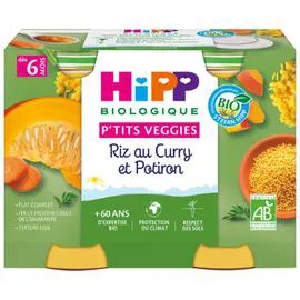 HIPP BIOLOGIQUE Petits pots bébé dès 6 mois riz au curry et potiron Bio 2x190g
