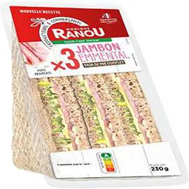 MONIQUE RANOU Sandwich jambon emmental pain de mie complet 230g