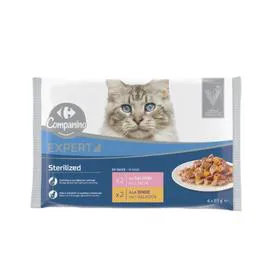 CARREFOUR COMPANINO Pâtée pour chat Stérilisé en sauce au saumon & dinde 340g