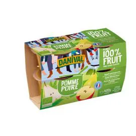 DANIVAL Dessert Pomme Poire Sans Sucres Ajoutés Bio 400g